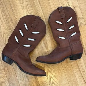 Capezio cowboy boots brown western rodeo beaded pull on retro Y2K pointy toe 9.5